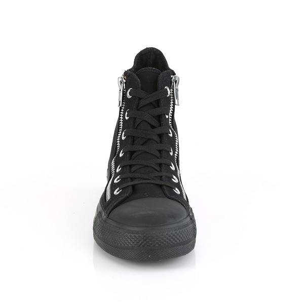 Demonia Women's Deviant-106 High Top Sneakers - Black Canvas D0967-83US Clearance